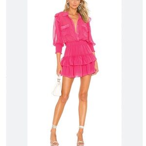 Misa Los Angeles XS Hot Pink Dress Mini Tiered Ruffled Summer party beach